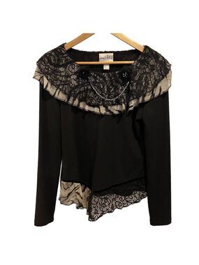 Joseph Ribkoff top blouse long sleeves asymmetric lace embellished animal size 4